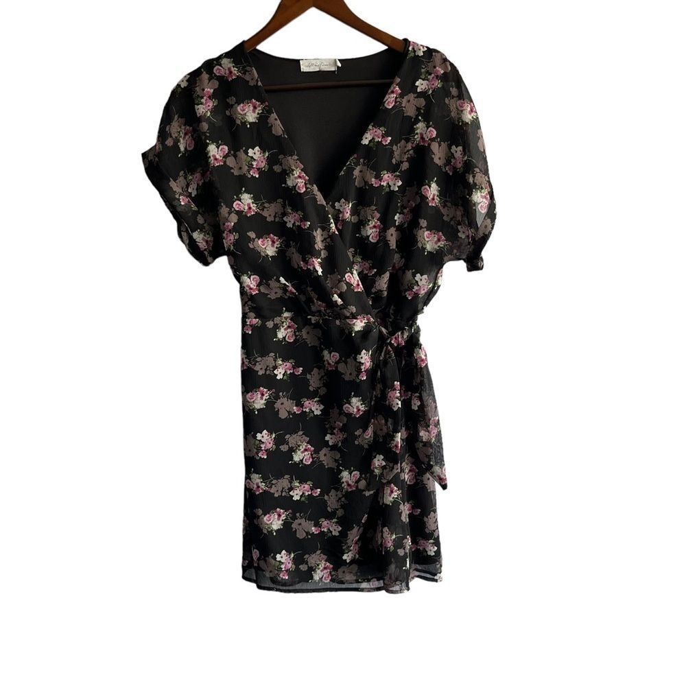 All in Favor Black Floral Wrap Dress